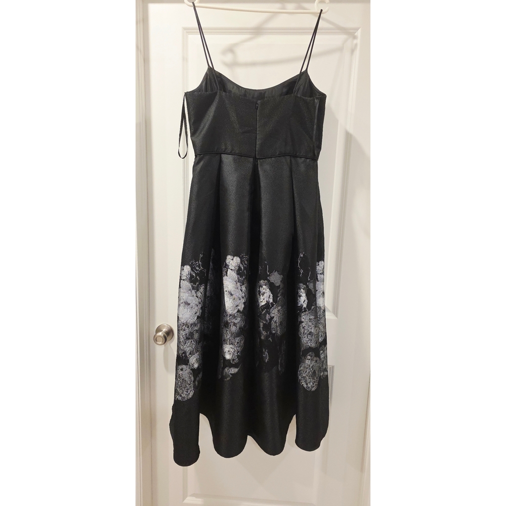 Xscape Black High-Low Cocktail Dress with Silver Floral Foil - Picture 5 of 5